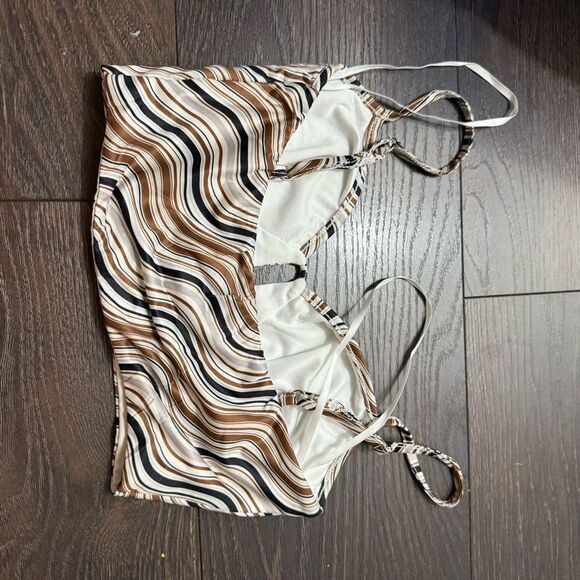 Princess Polly Women’s 2 Brown Patterned Crop Top Bustier Top - Picture 2 of 3